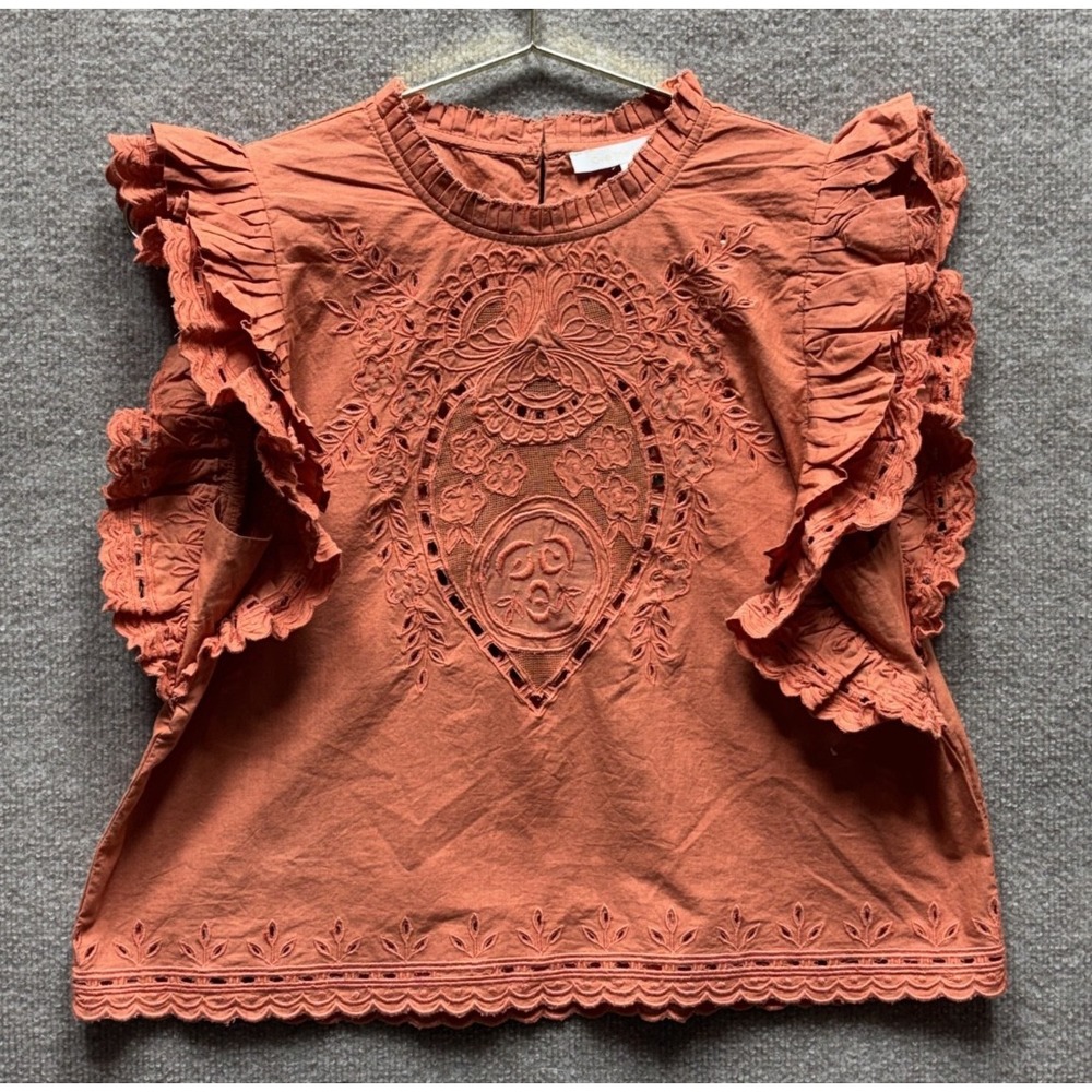 Love The Label Women's Pale Orange Blouse Intricate Floral Crochet Lace Size S